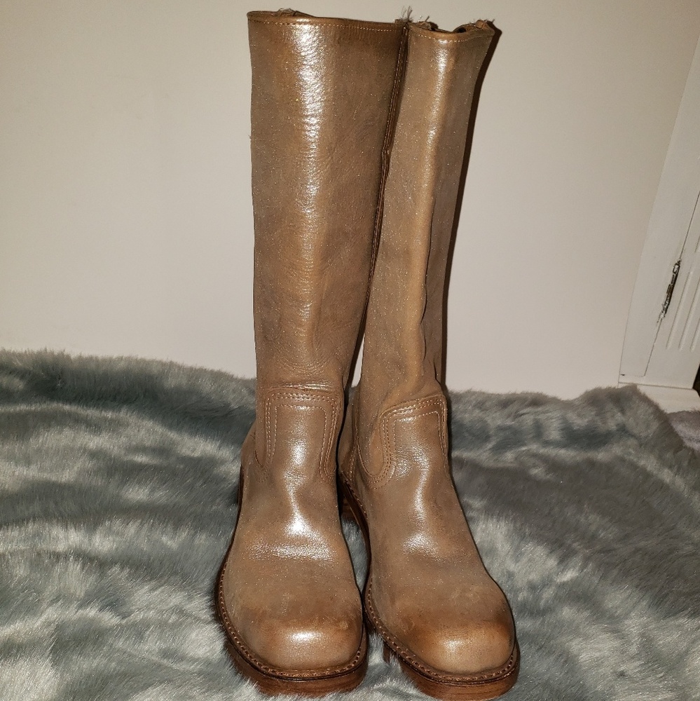 Metallic Tan Frye Campus Slim Boot w/o Box